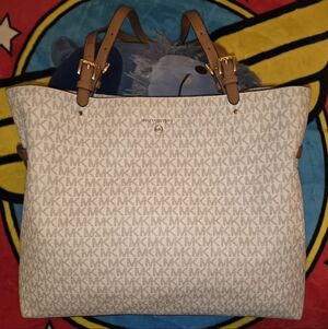 Michael Kors White and Tan Tote Bag